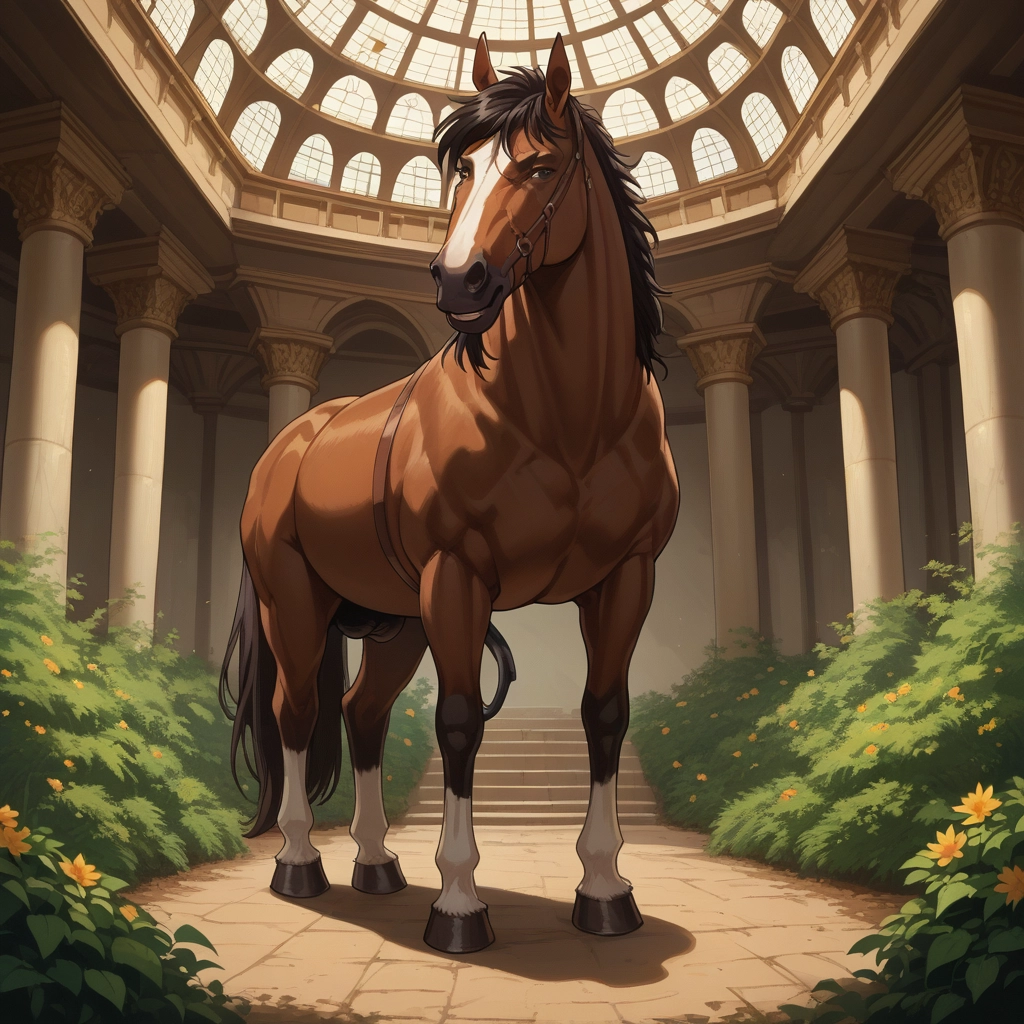 no humans, horse, bush, grass, arch, flower · Yamete.gg