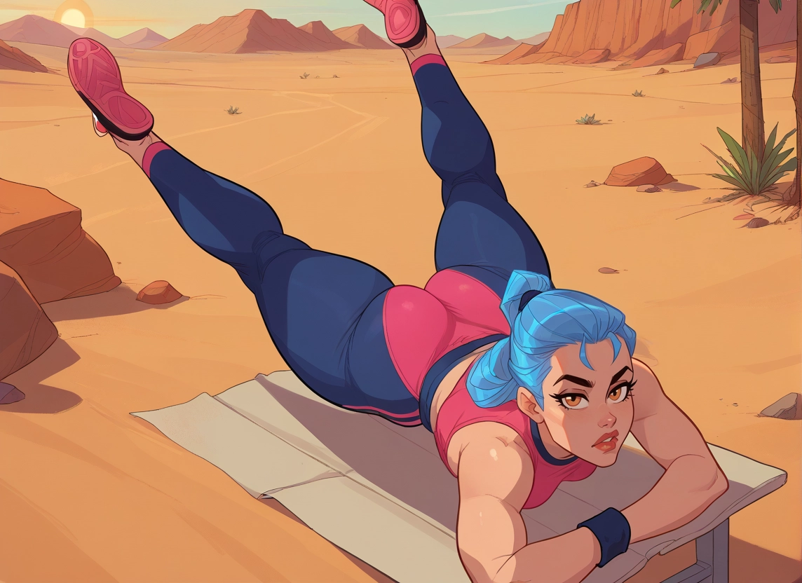 1girl, ass, blue hair, solo, ponytail, pants · Yamete.gg