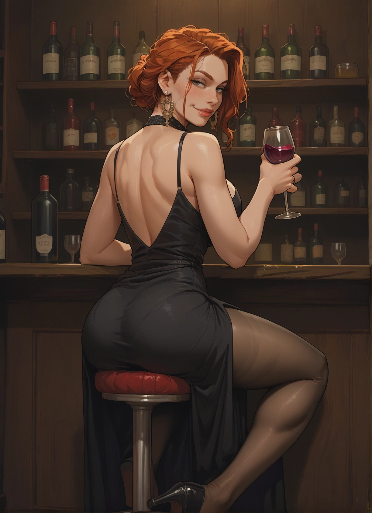 1girl, ass, dress, jewelry, pantyhose, high heels · Yamete.gg