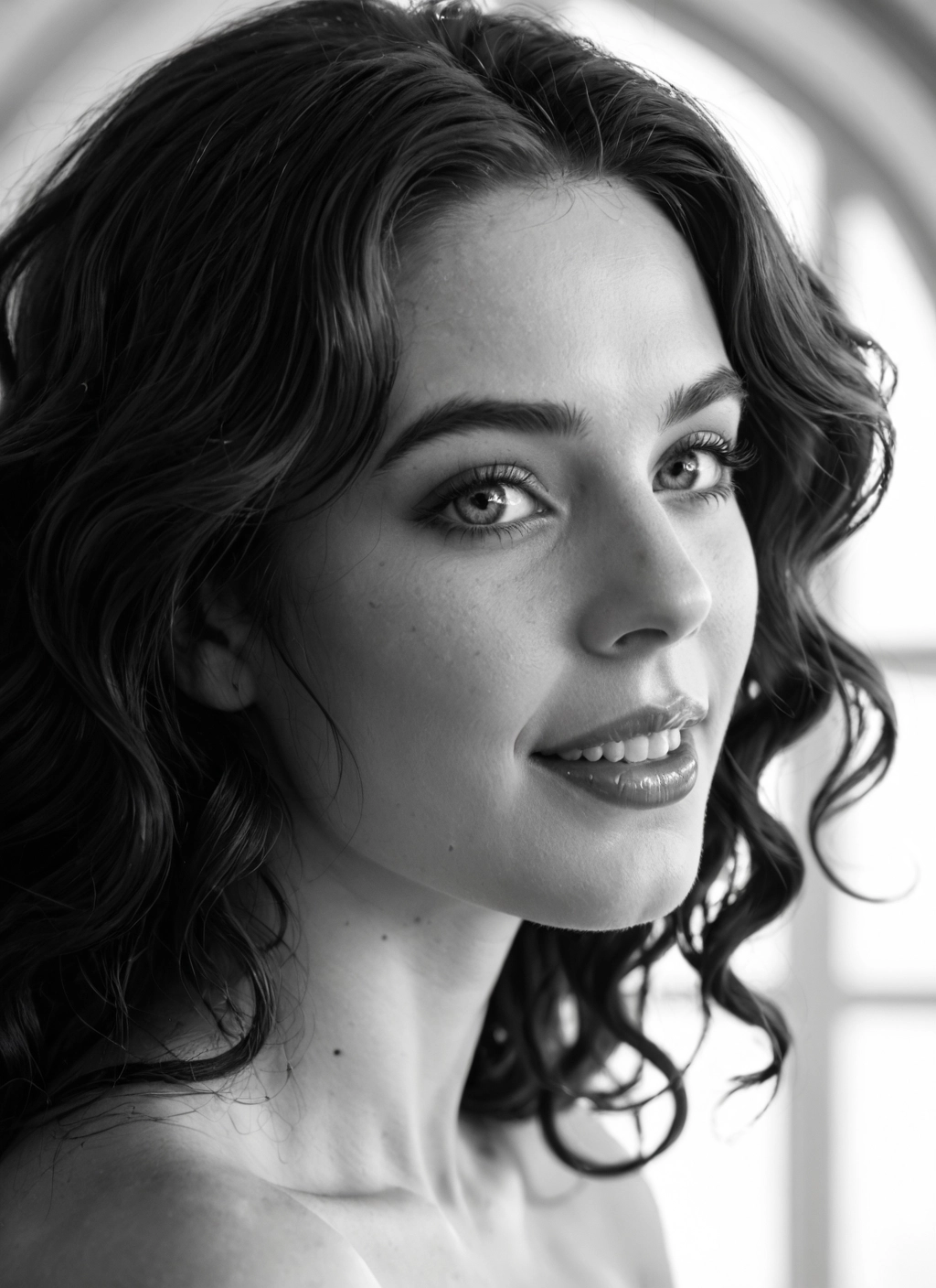 1girl, solo, monochrome, greyscale, realistic, looking at viewer · Yamete.gg