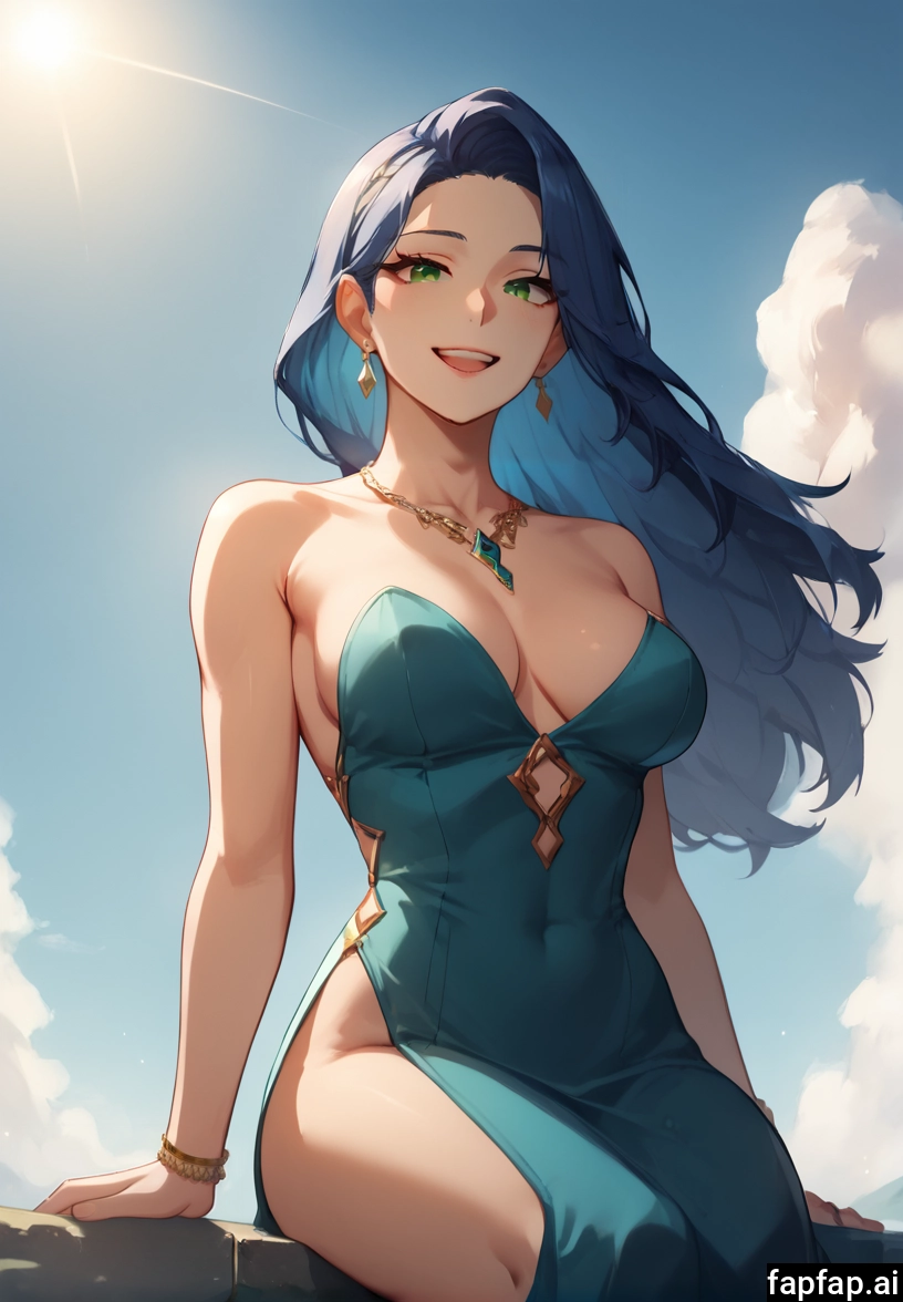1girl, breasts, jewelry, solo, dress, green eyes · Yamete.gg