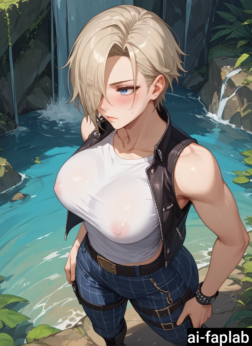 1girl, breasts, solo, short hair, covered nipples, water · Yamete.gg