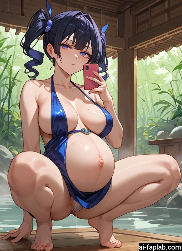 1girl, breasts, pregnant, phone, solo, panties