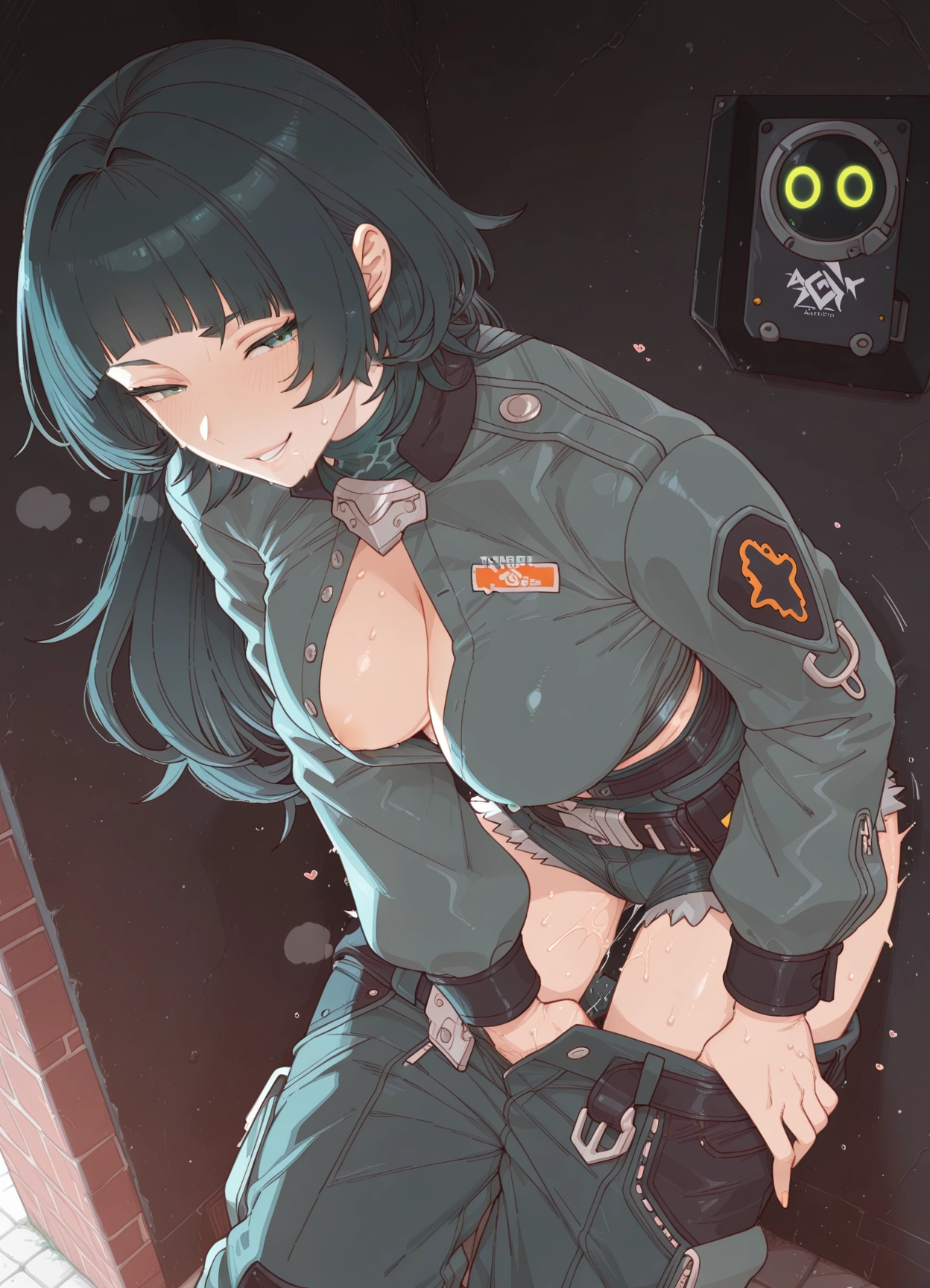 1girl, breasts, long hair, solo, shorts, green eyes · Yamete.gg