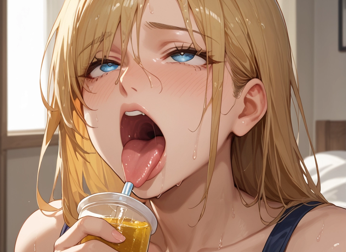 1girl, tongue, solo, blonde hair, open mouth, blue eyes · Yamete.gg