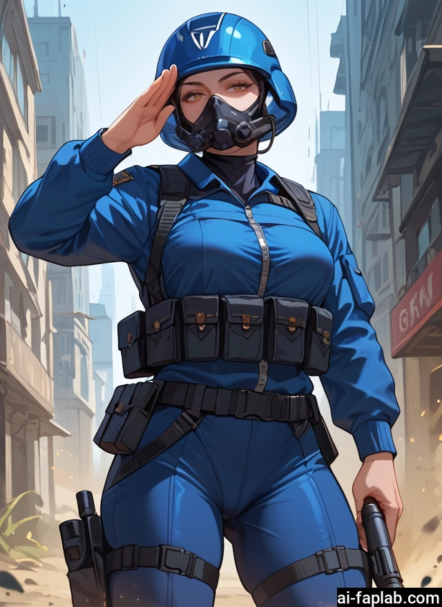 1girl, weapon, gun, helmet, mask, solo · Yamete.gg