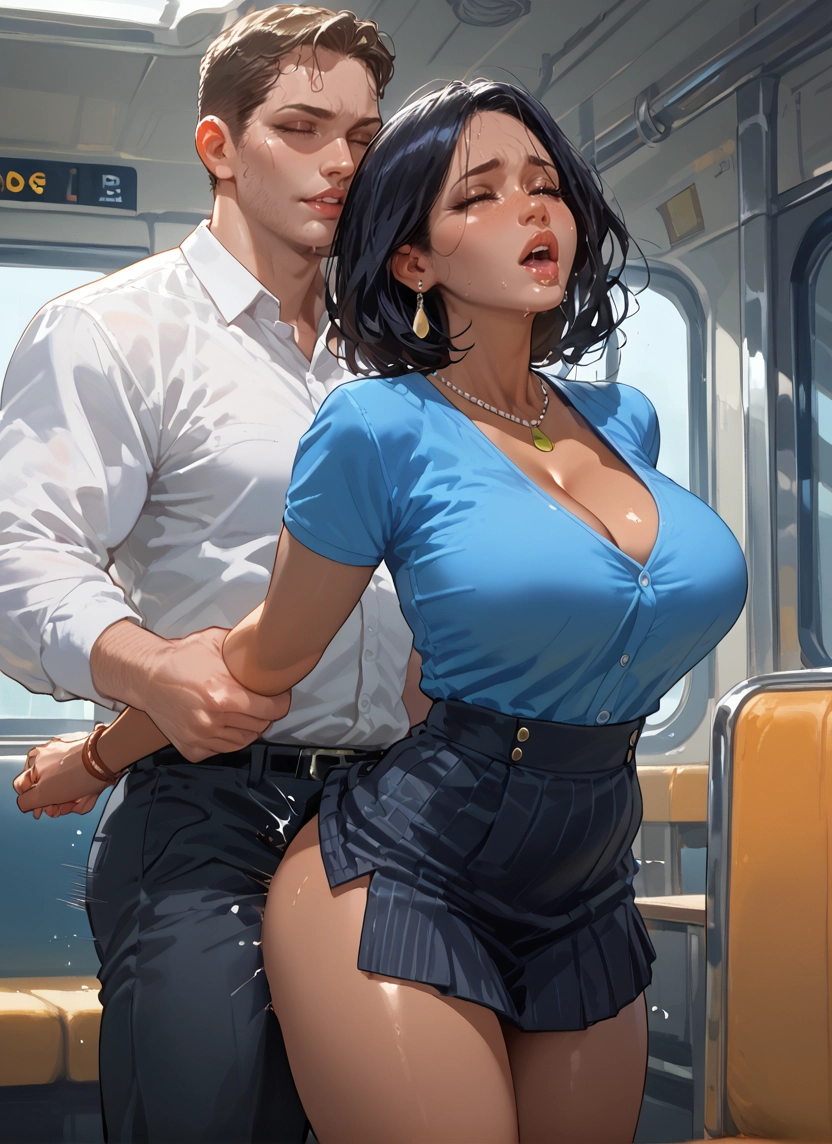 1girl, 1boy, breasts, skirt, jewelry, hetero · Yamete.gg