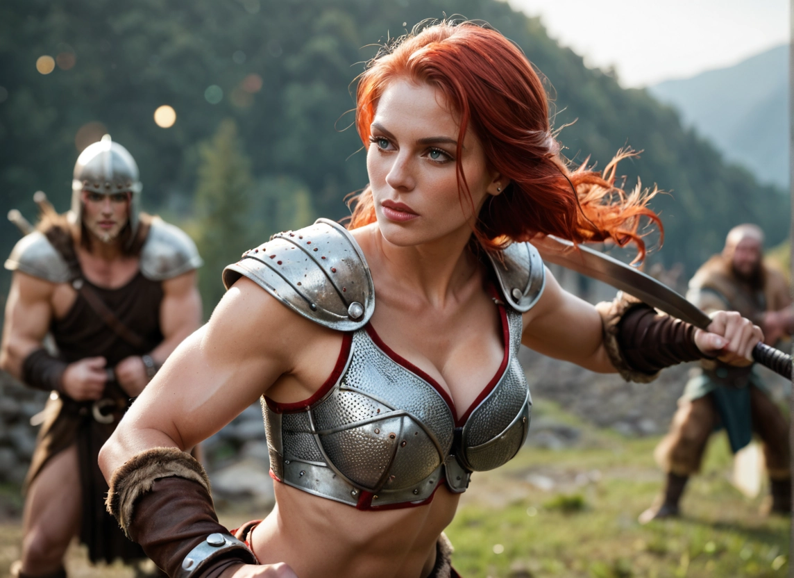1girl, weapon, armor, breasts, sword, cleavage