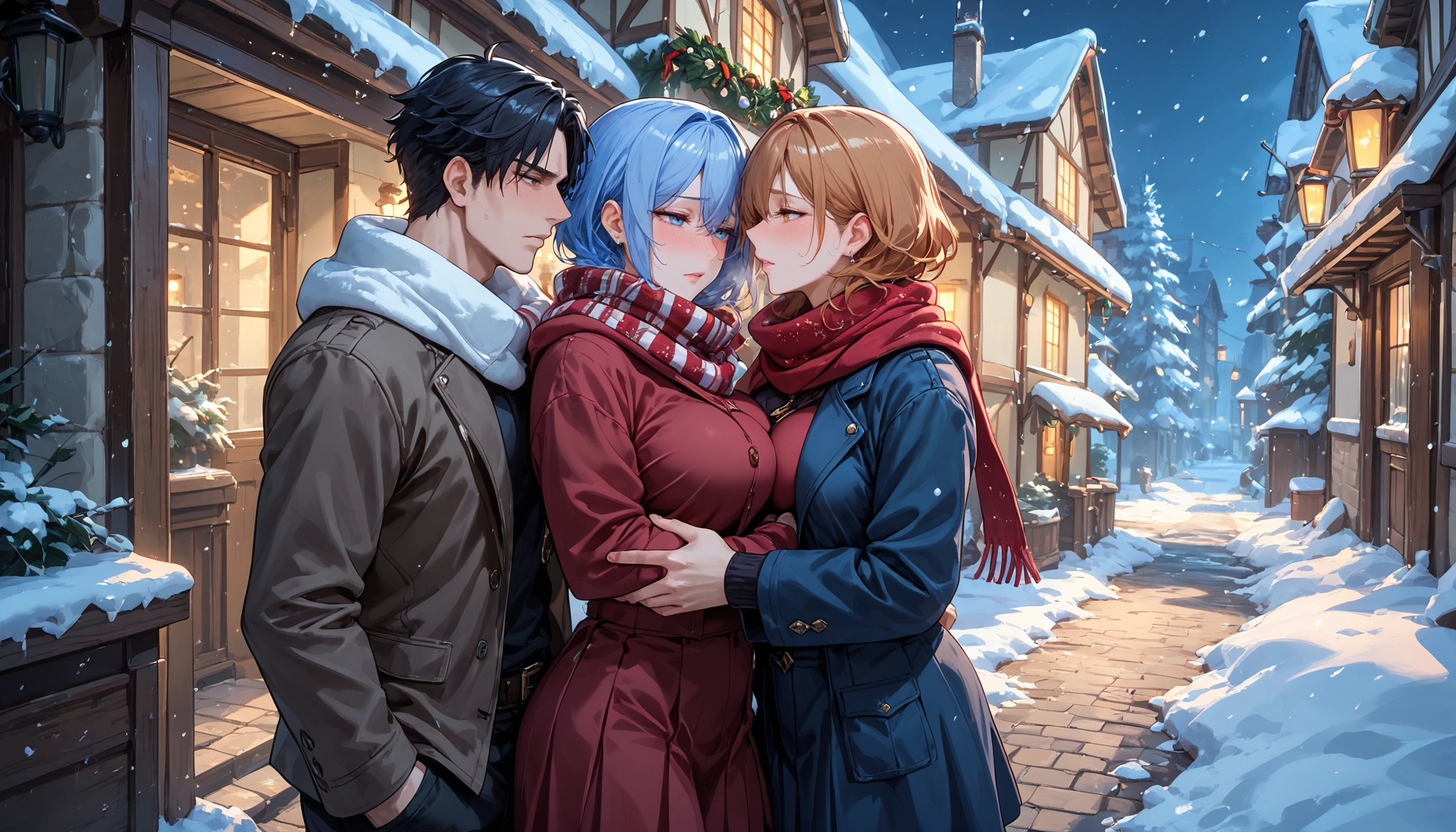 scarf, 1boy, snow, breasts, blush, blue eyes · Yamete.gg