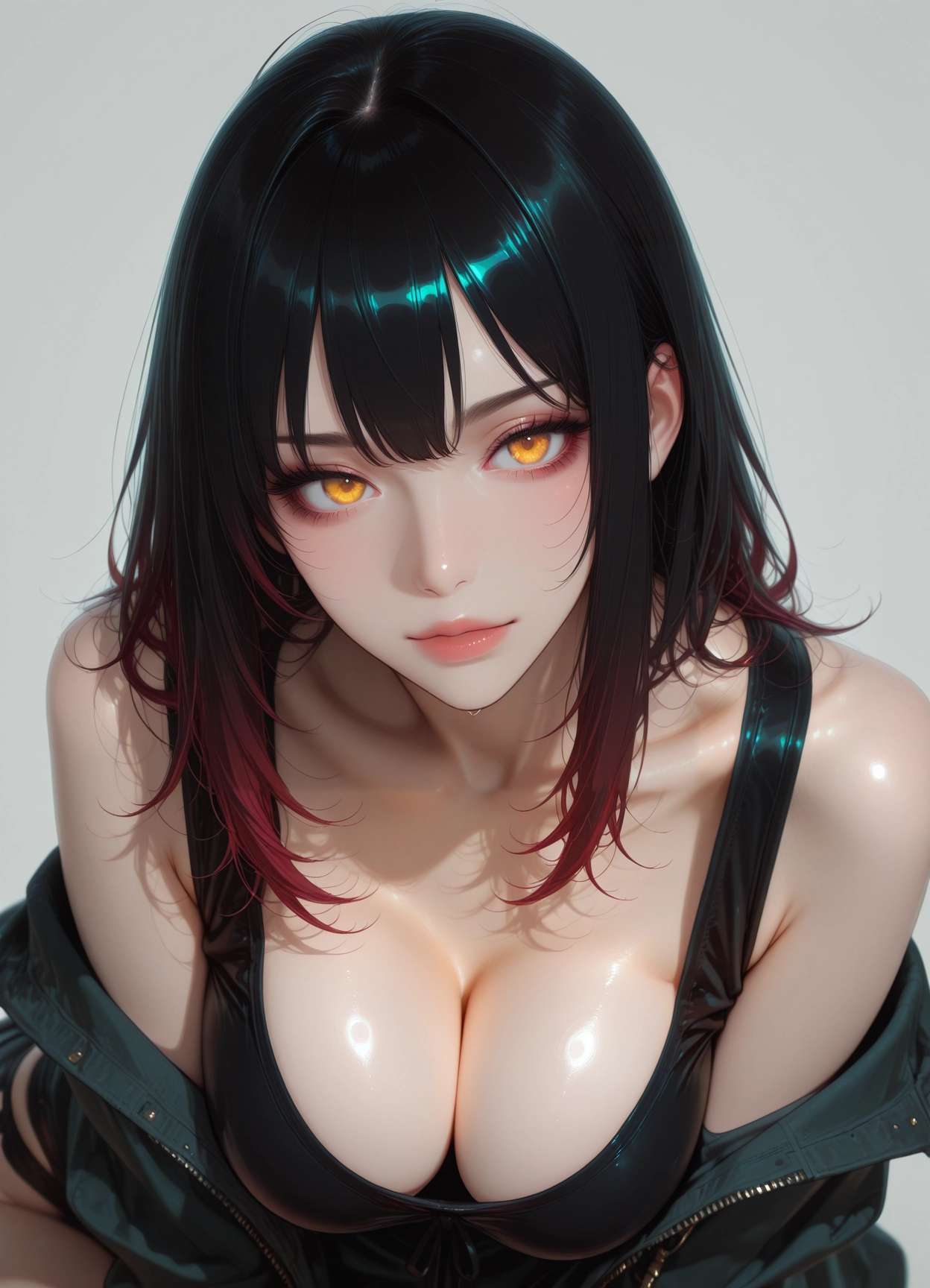 1girl, solo, breasts, cleavage, looking at viewer, gradient hair · Yamete.gg