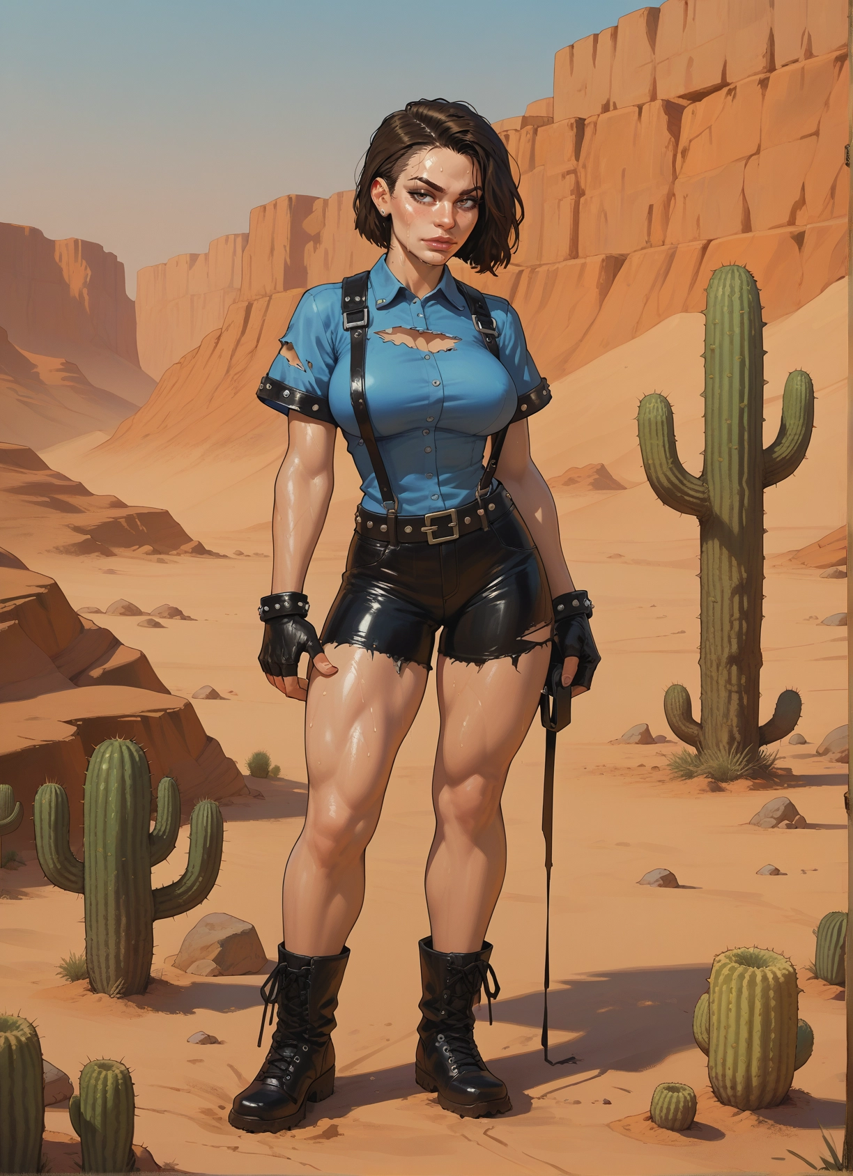 1girl, gloves, breasts, cactus, fingerless gloves, boots · Yamete.gg
