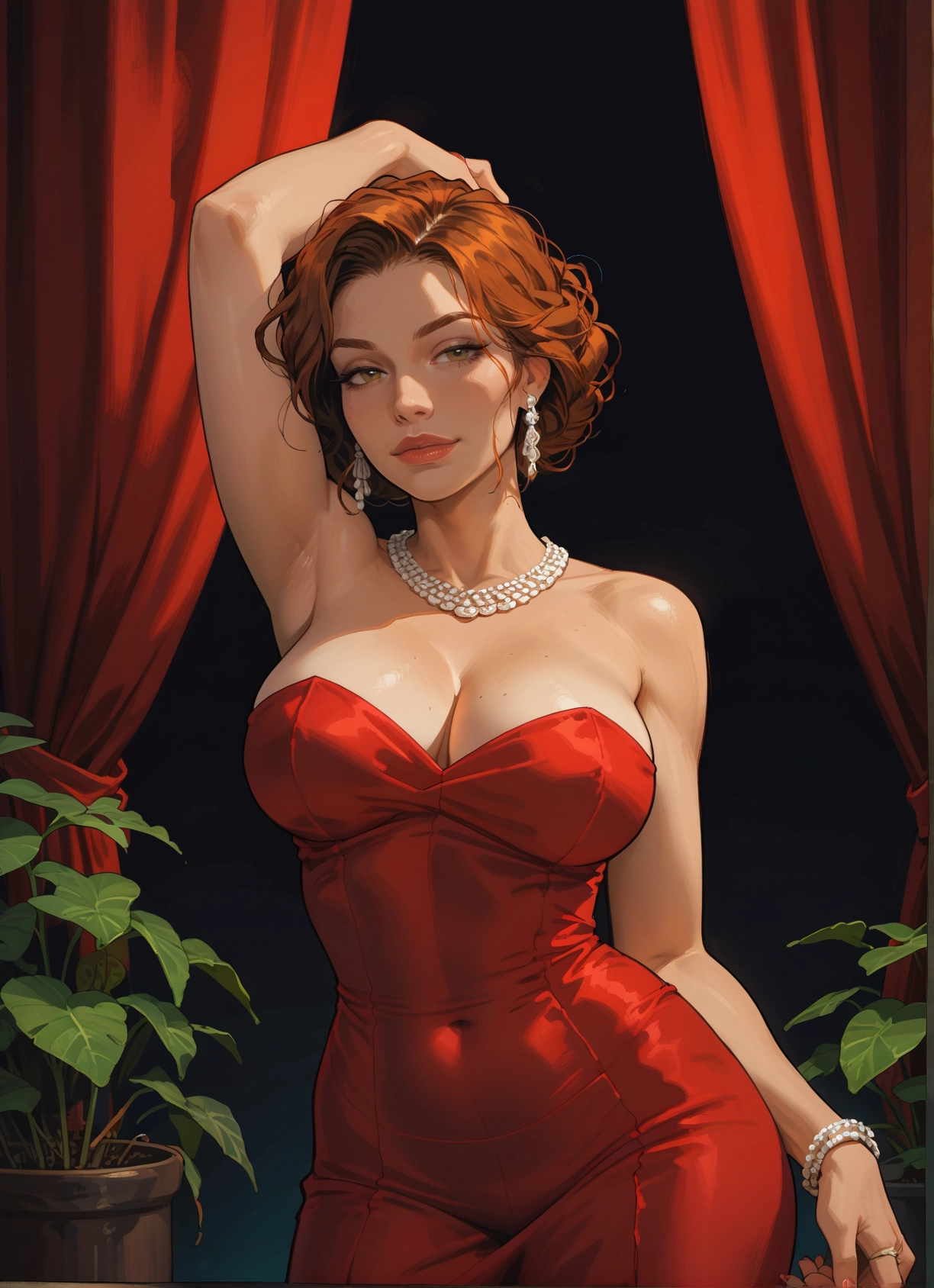 1girl, breasts, jewelry, dress, earrings, necklace · Yamete.gg