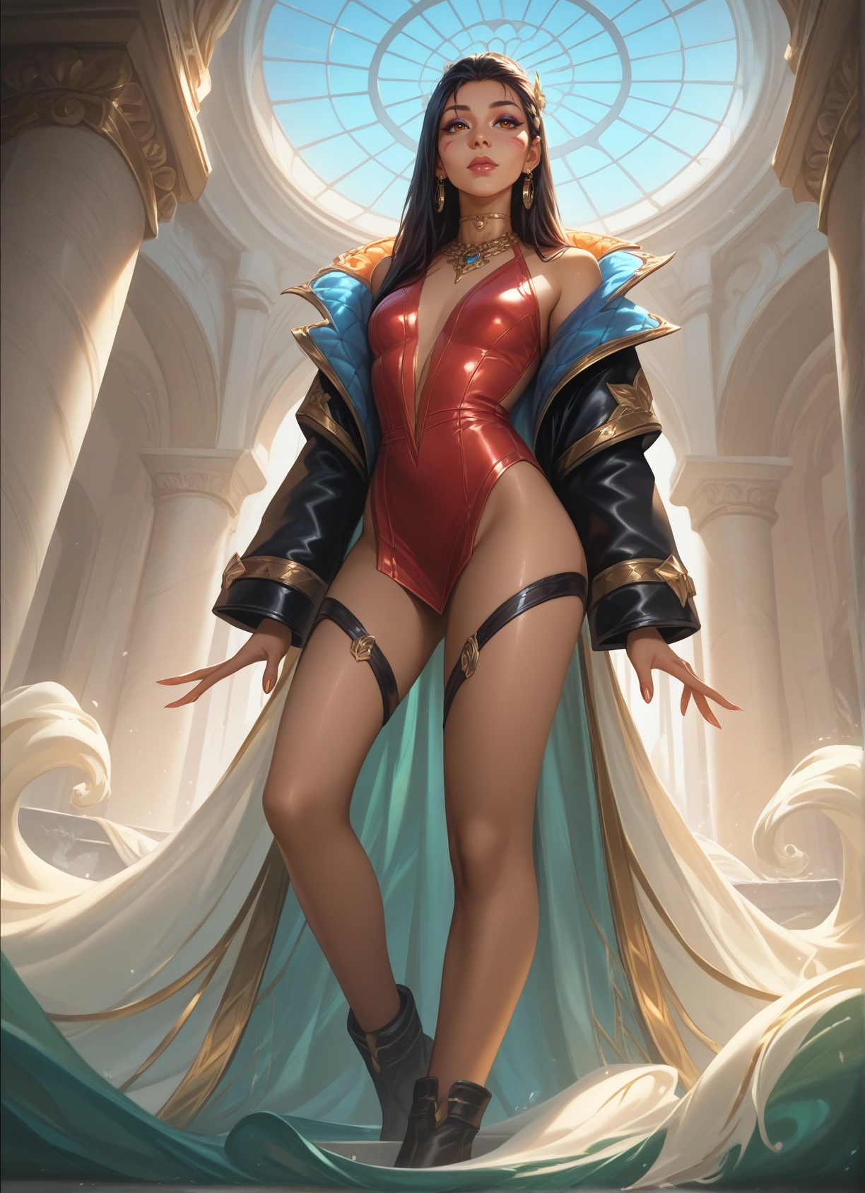1girl, jewelry, solo, earrings, breasts, long hair · Yamete.gg