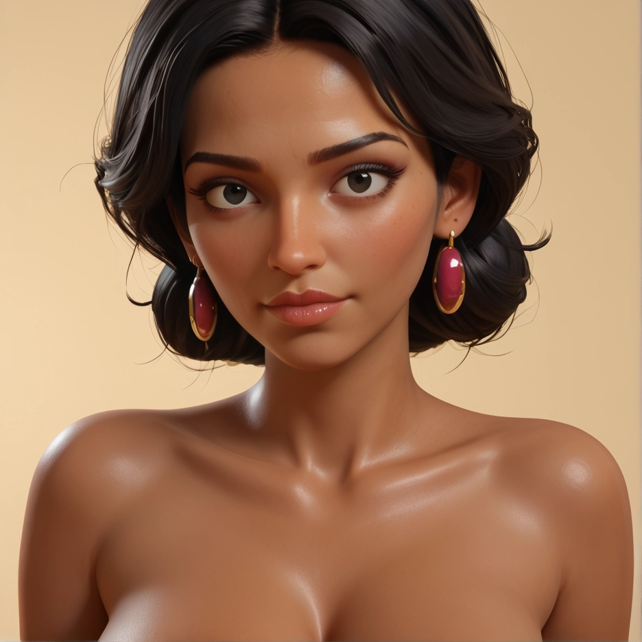 1girl, solo, earrings, jewelry, black hair, breasts · Yamete.gg