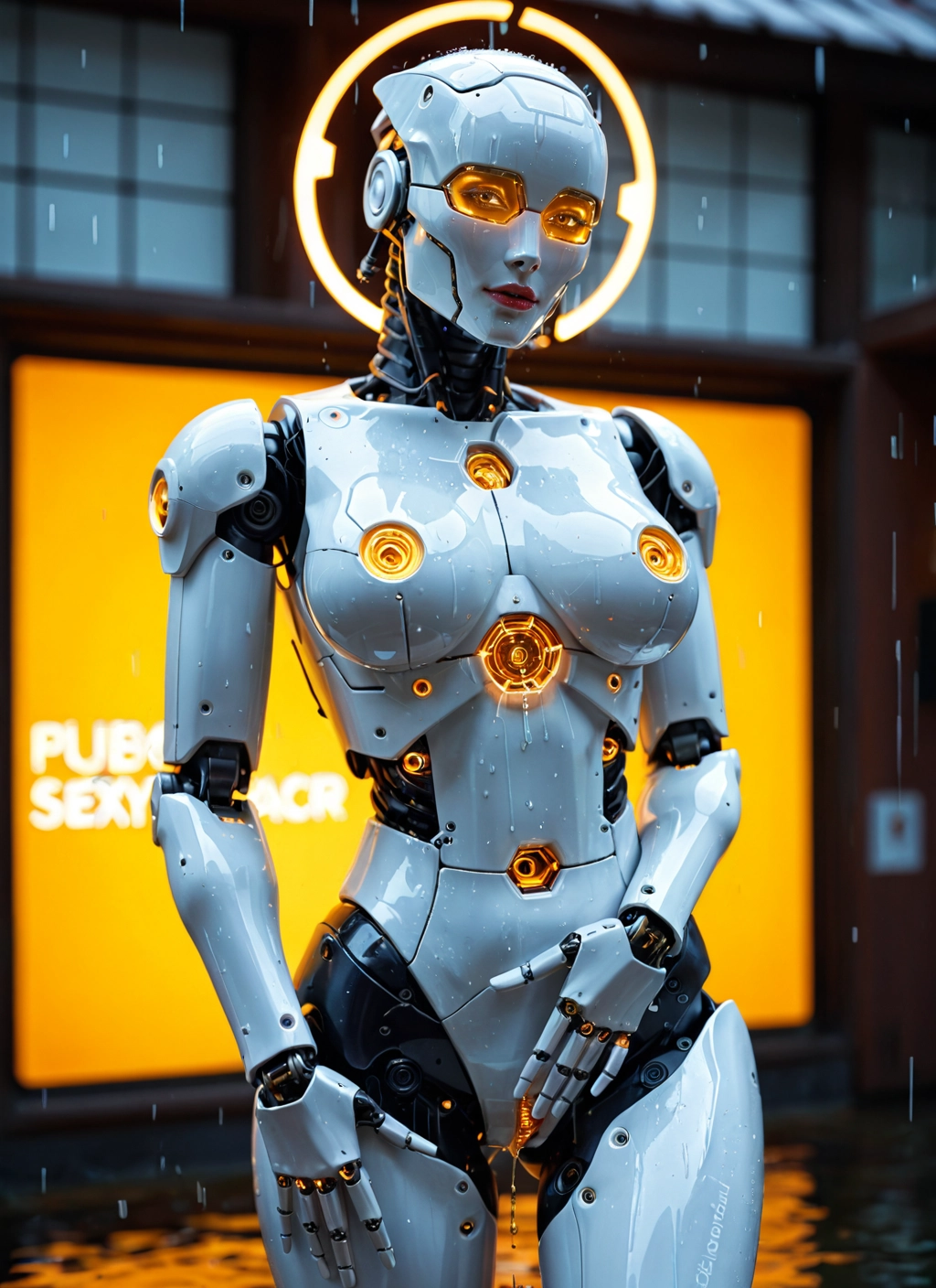 1girl, solo, rain, breasts, humanoid robot, robot joints · Yamete.gg
