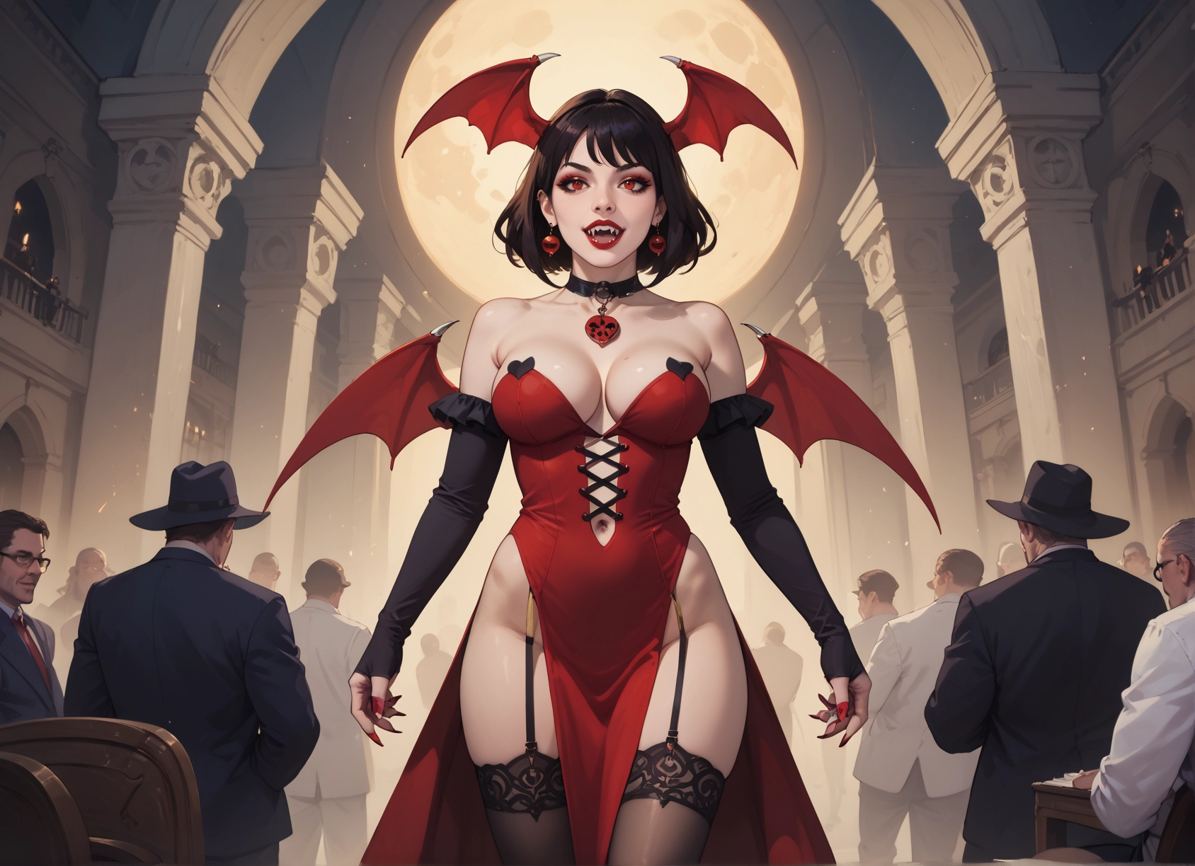 breasts, 1girl, thighhighs, wings, dress, red eyes · Yamete.gg