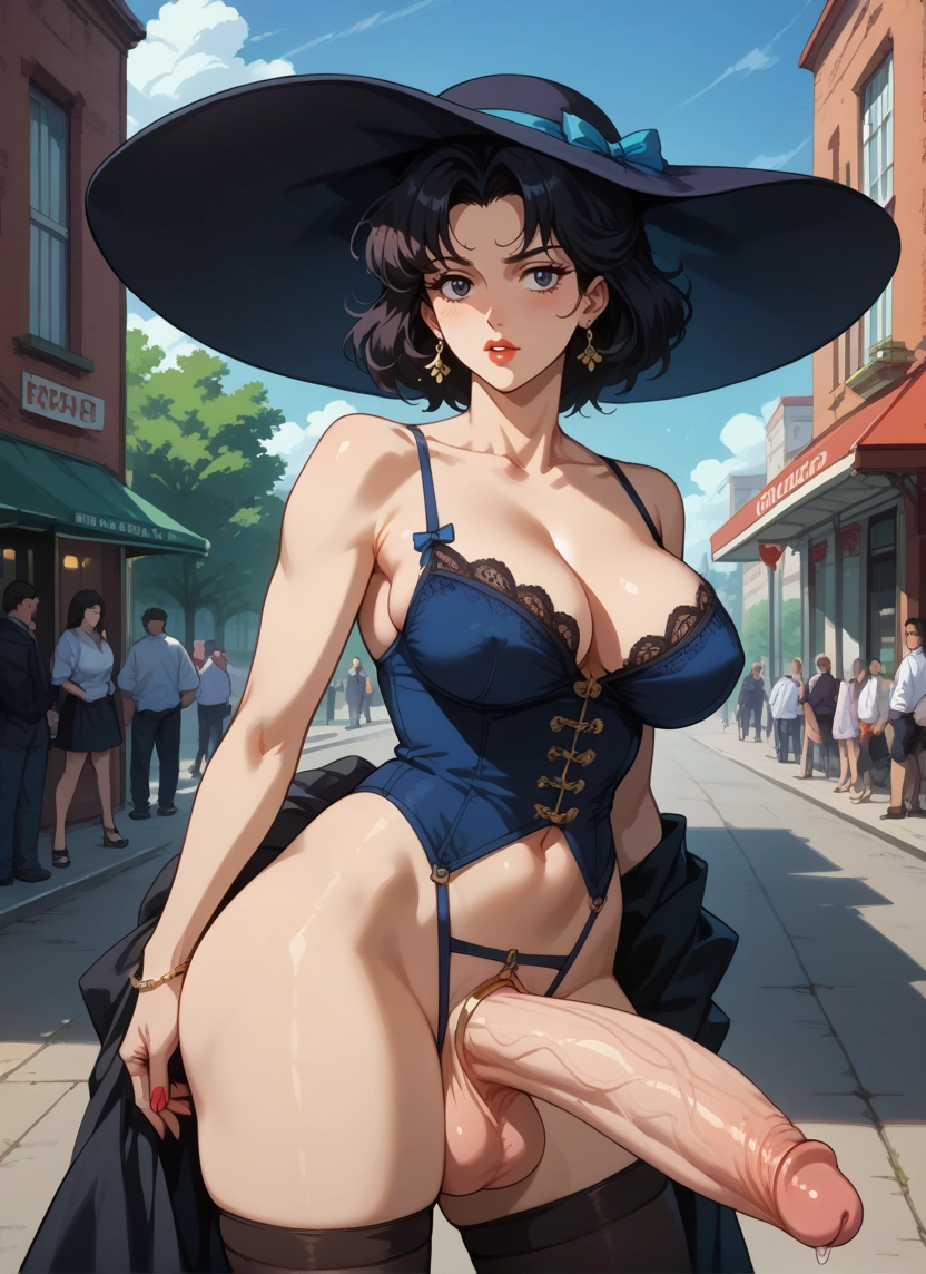 penis, breasts, futanari, hat, jewelry, thighhighs · Yamete.gg