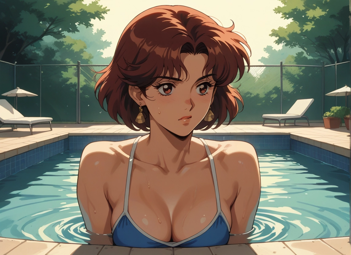 1girl, breasts, solo, swimsuit, jewelry, earrings