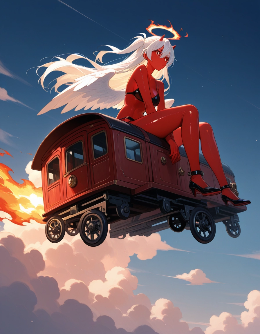 1girl, wings, horns, solo, long hair, swimsuit · Yamete.gg