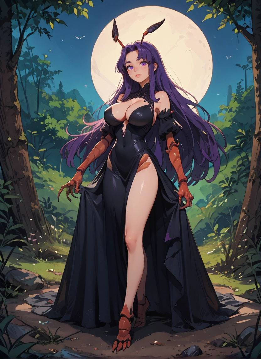 1girl, breasts, long hair, purple hair, solo, moon · Yamete.gg