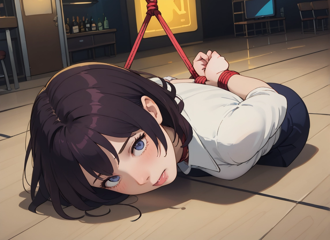1girl, bound, blue eyes, solo, bdsm, skirt · Yamete.gg
