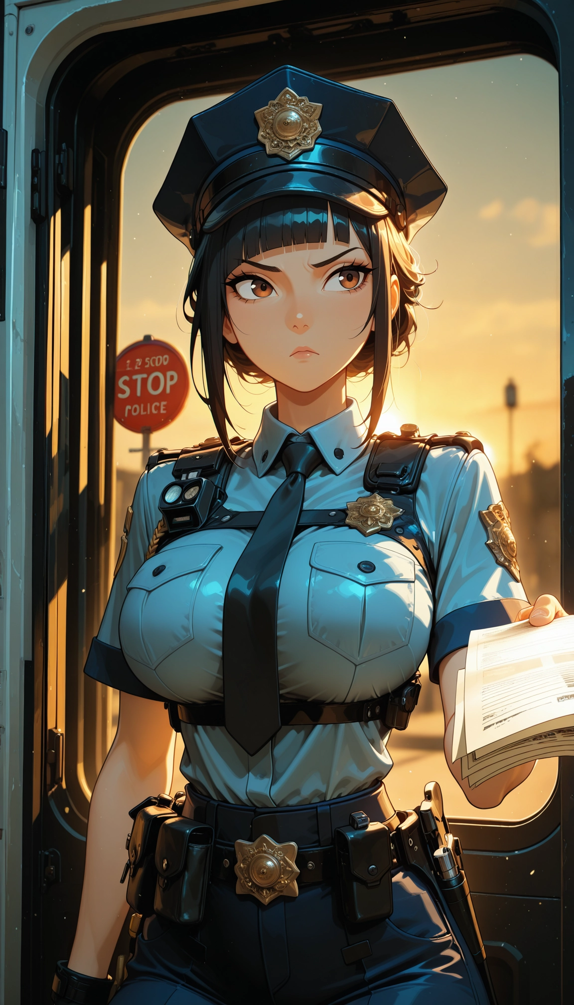 1girl, police, police uniform, uniform, necktie, policewoman · Yamete.gg