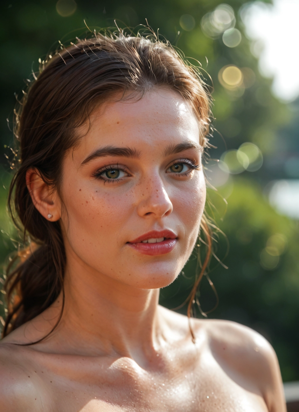 1girl, solo, jewelry, freckles, brown hair, looking at viewer · Yamete.gg