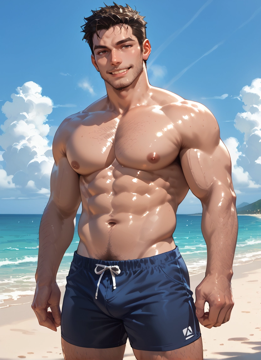 male focus, 1boy, muscular male, muscular, bara, pectorals