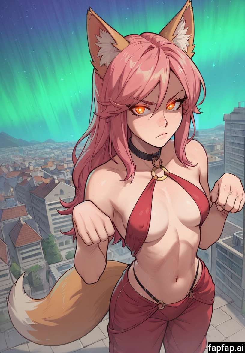 1girl, breasts, animal ears, tail, solo, fox ears