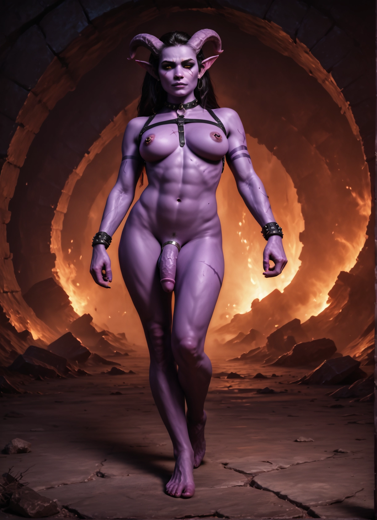 futanari, penis, solo, nipple piercing, piercing, 1girl · Yamete.gg