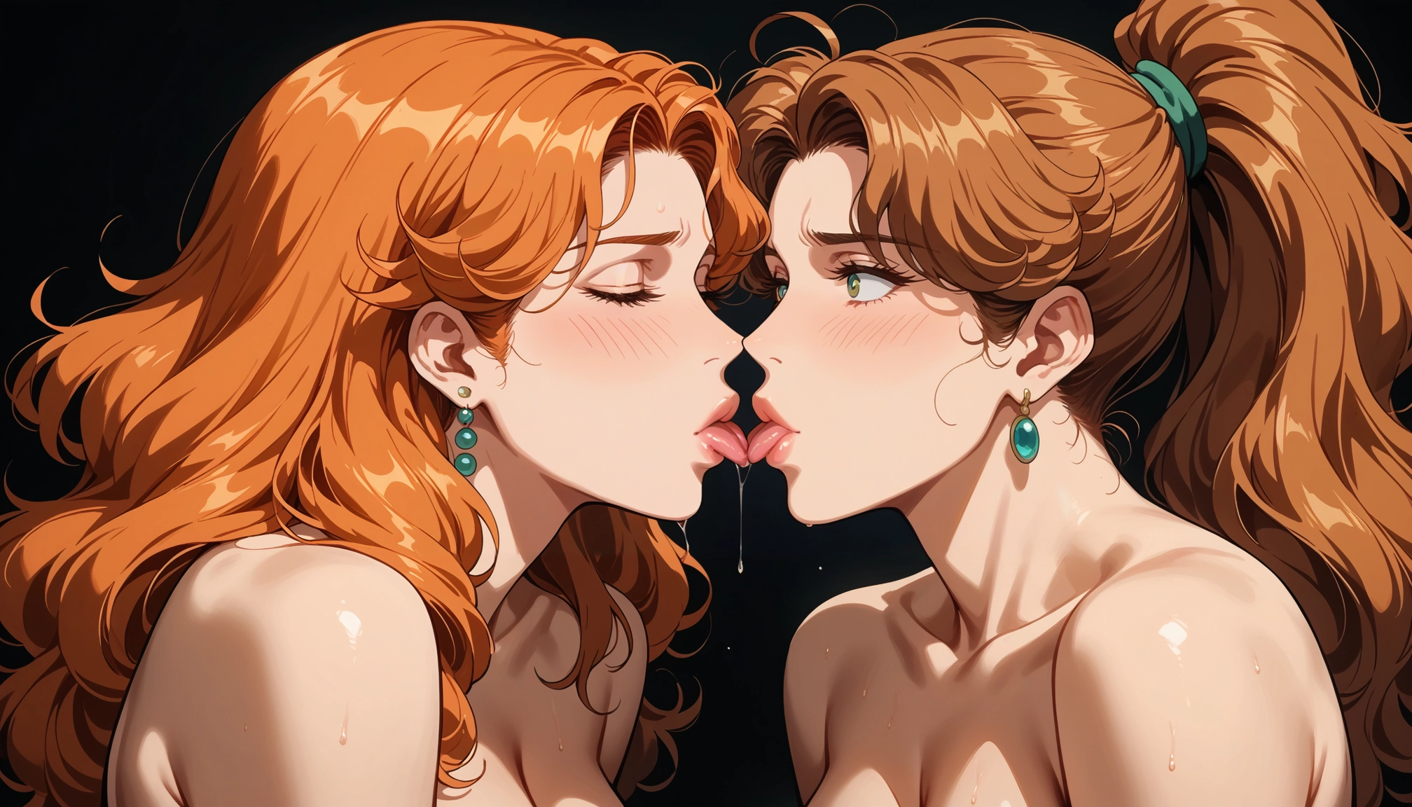 multiple girls, 2girls, tongue, jewelry, earrings, yuri · Yamete.gg