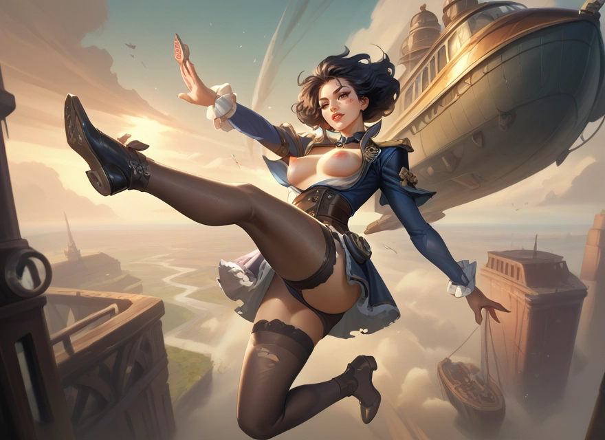 1girl, breasts, thighhighs, nipples, torn clothes, solo · Yamete.gg