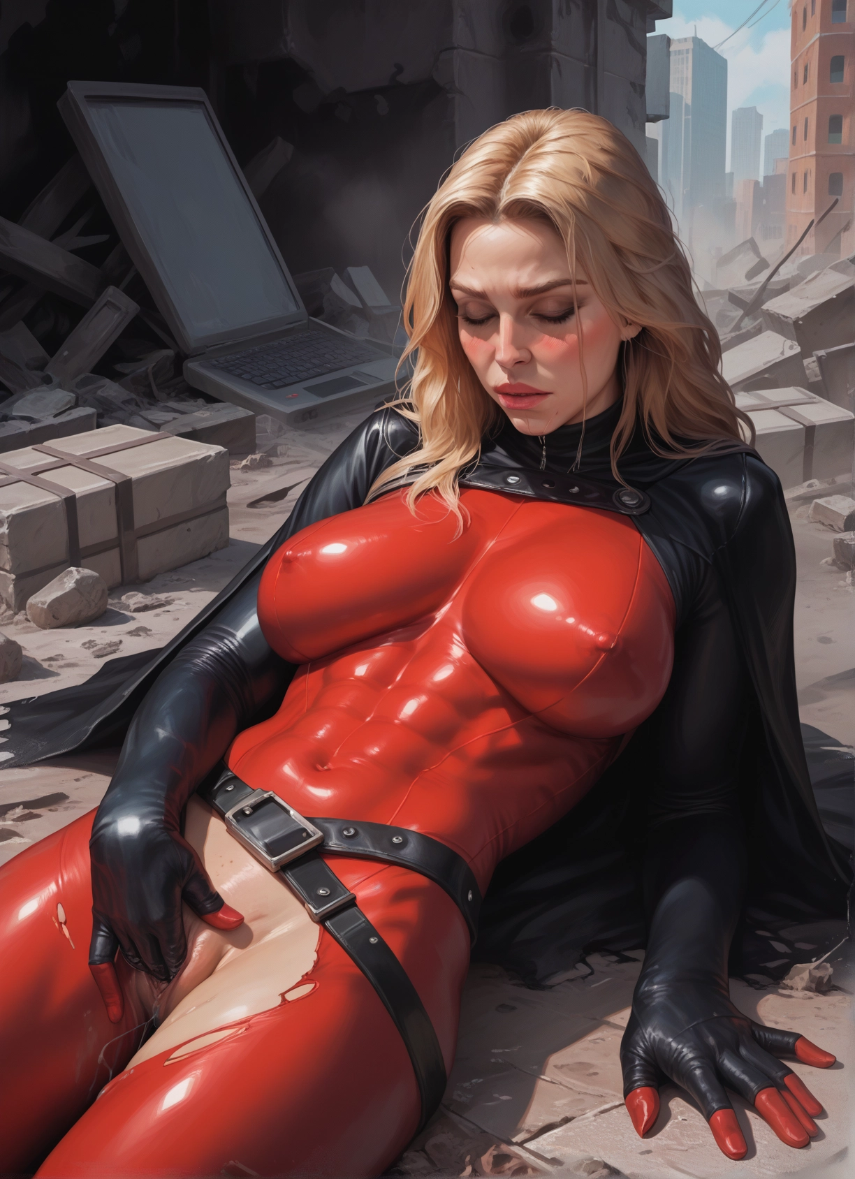 1girl, solo, blonde hair, breasts, bodysuit, covered nipples · Yamete.gg