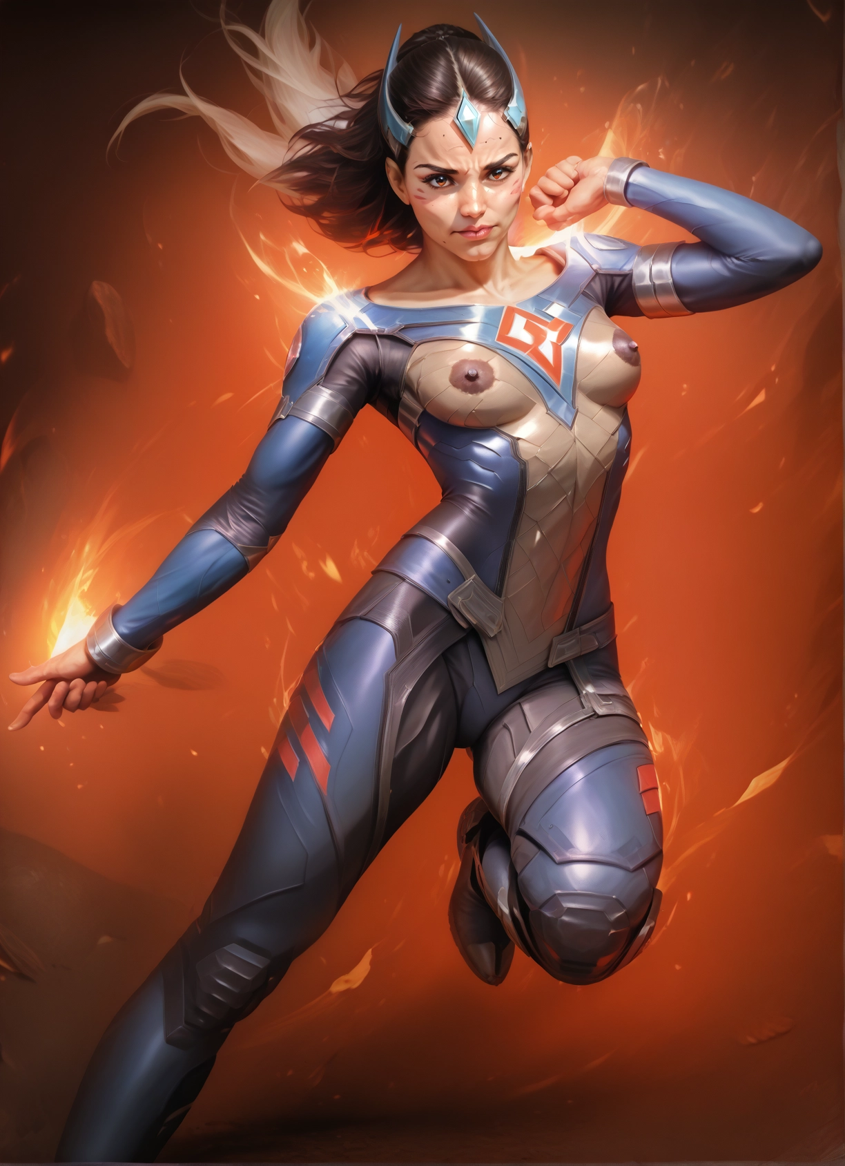 1girl, solo, breasts, bodysuit, black hair, facial mark · Yamete.gg