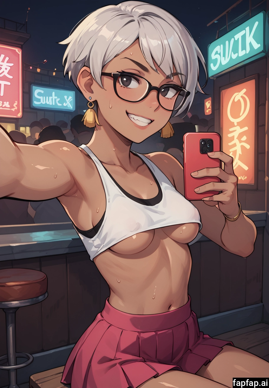breasts, skirt, selfie, 1girl, smile, pleated skirt · Yamete.gg