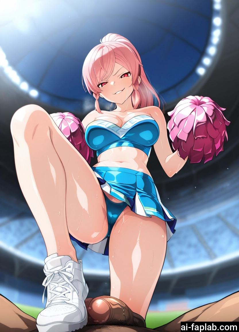 1girl, penis, breasts, pom pom (cheerleading), cheerleader, 1boy