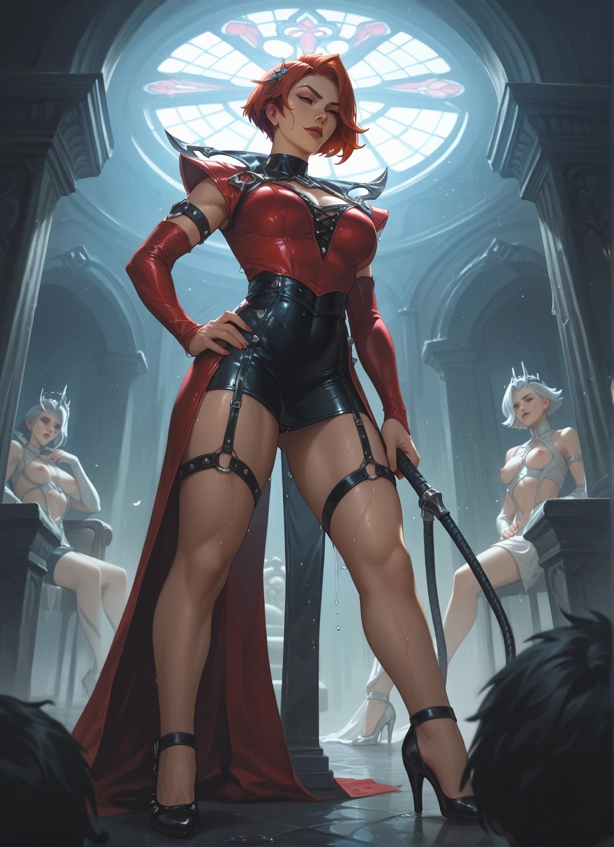 multiple girls, breasts, high heels, short hair, 1boy, nipples · Yamete.gg