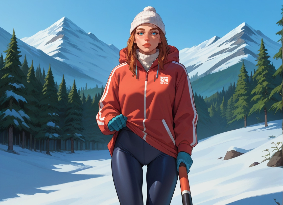 1girl, solo, blue eyes, hat, snow, gloves