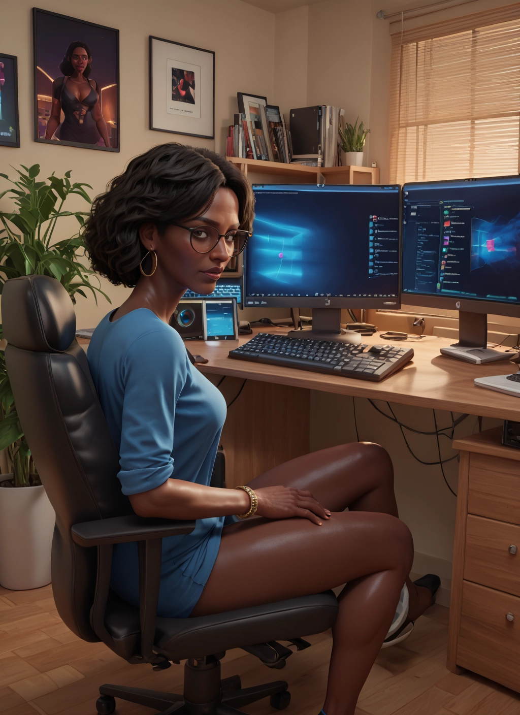 1girl, jewelry, glasses, earrings, breasts, solo · Yamete.gg