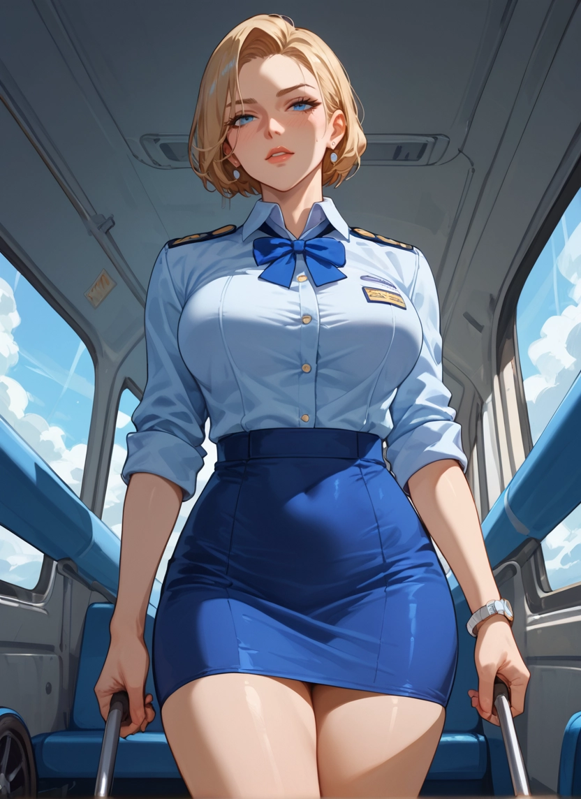 1girl, skirt, blonde hair, blue eyes, breasts, jewelry · Yamete.gg