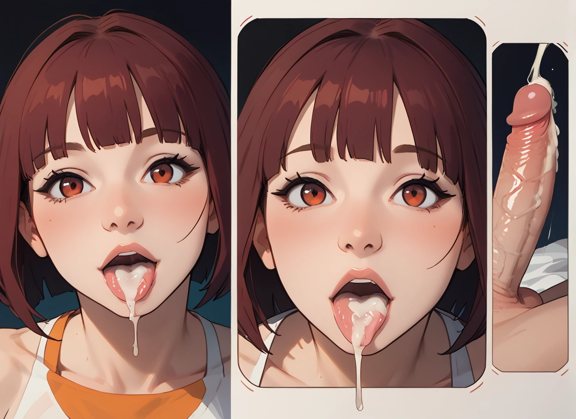penis, cum, 1girl, brown hair, cum in mouth, hetero · Yamete.gg