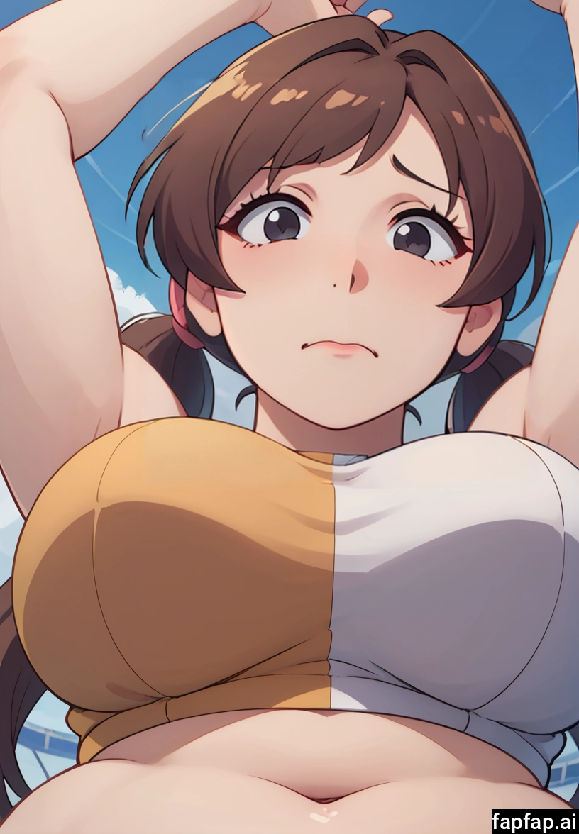 1girl, breasts, brown hair, solo, navel, large breasts · Yamete.gg
