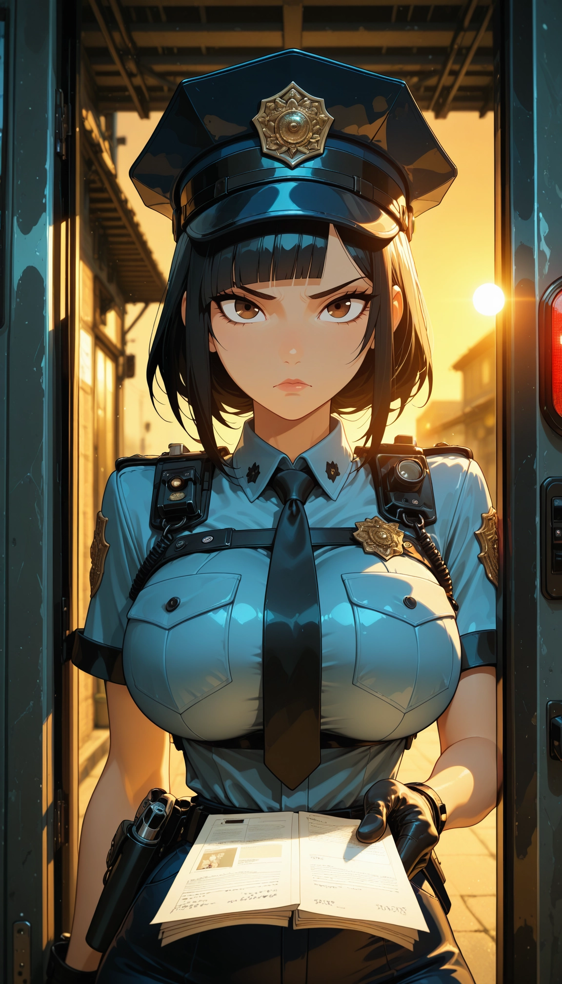 1girl, necktie, police uniform, police, uniform, policewoman · Yamete.gg