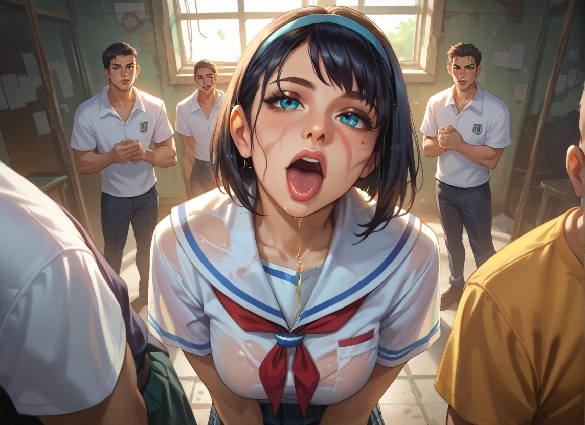 hairband, multiple boys, open mouth, shirt, school uniform, black hair · Yamete.gg
