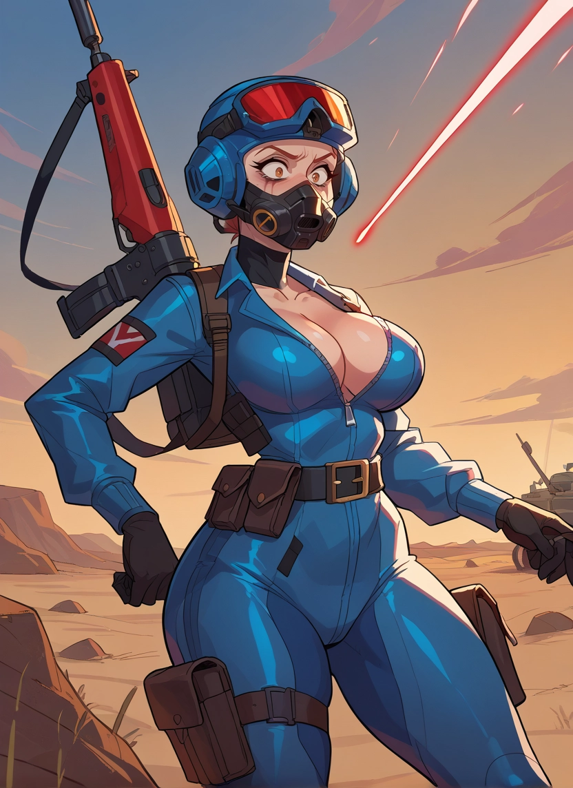 1girl, breasts, weapon, gun, gloves, rifle