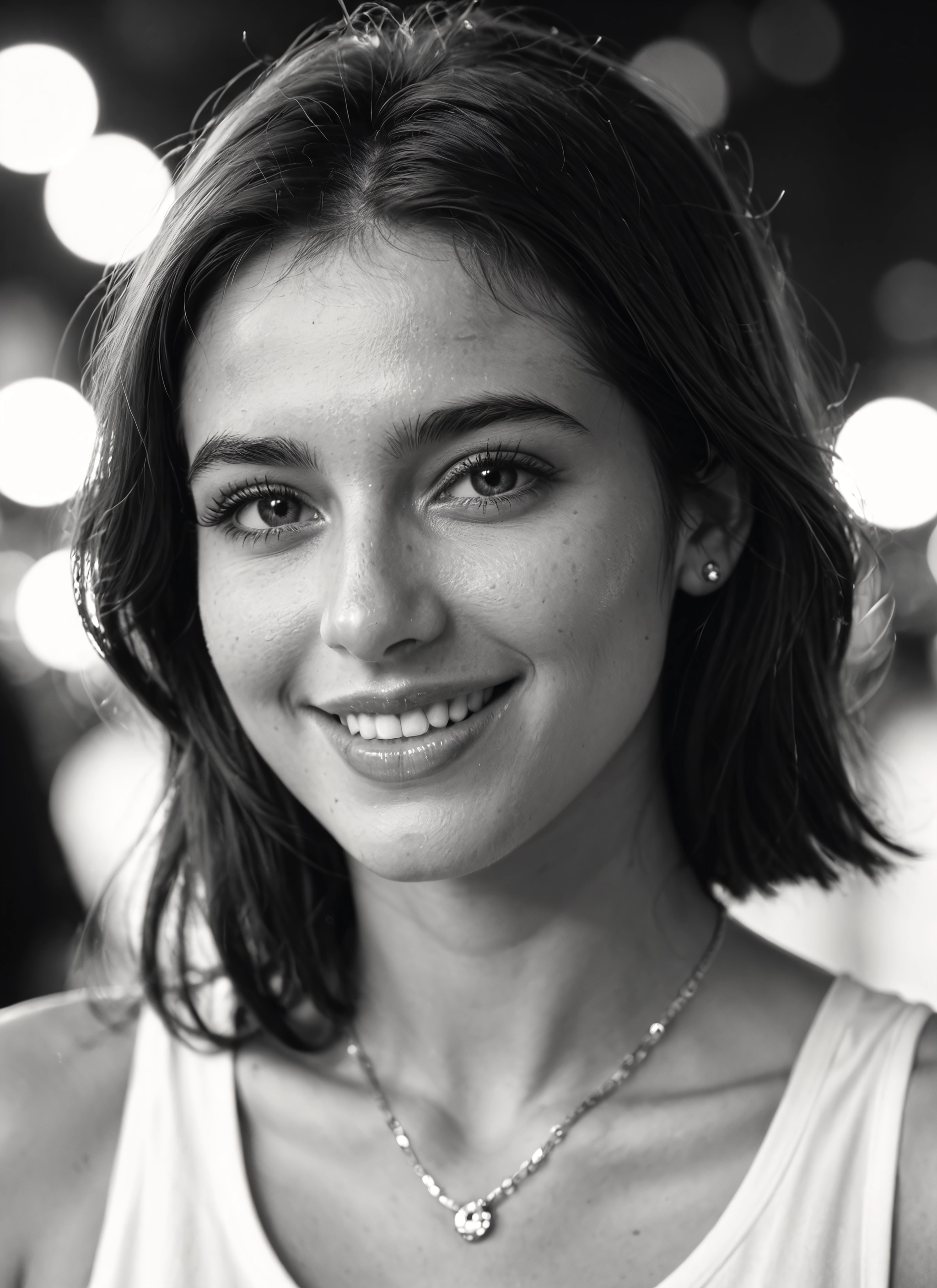 1girl, greyscale, monochrome, solo, jewelry, smile · Yamete.gg