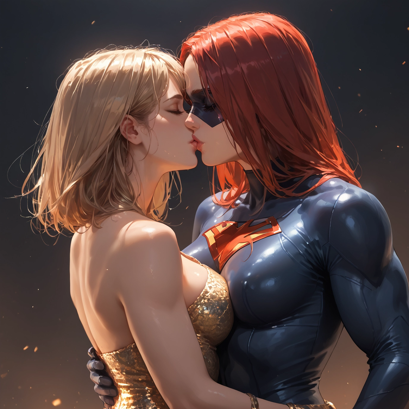 multiple girls, 2girls, yuri, breasts, kiss, closed eyes · Yamete.gg