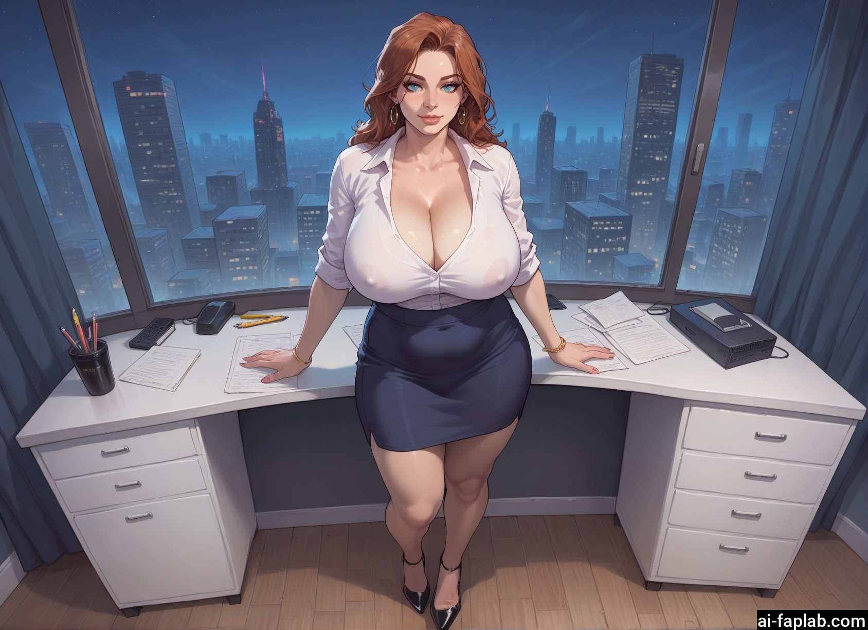 1girl, breasts, jewelry, skirt, earrings, cleavage · Yamete.gg