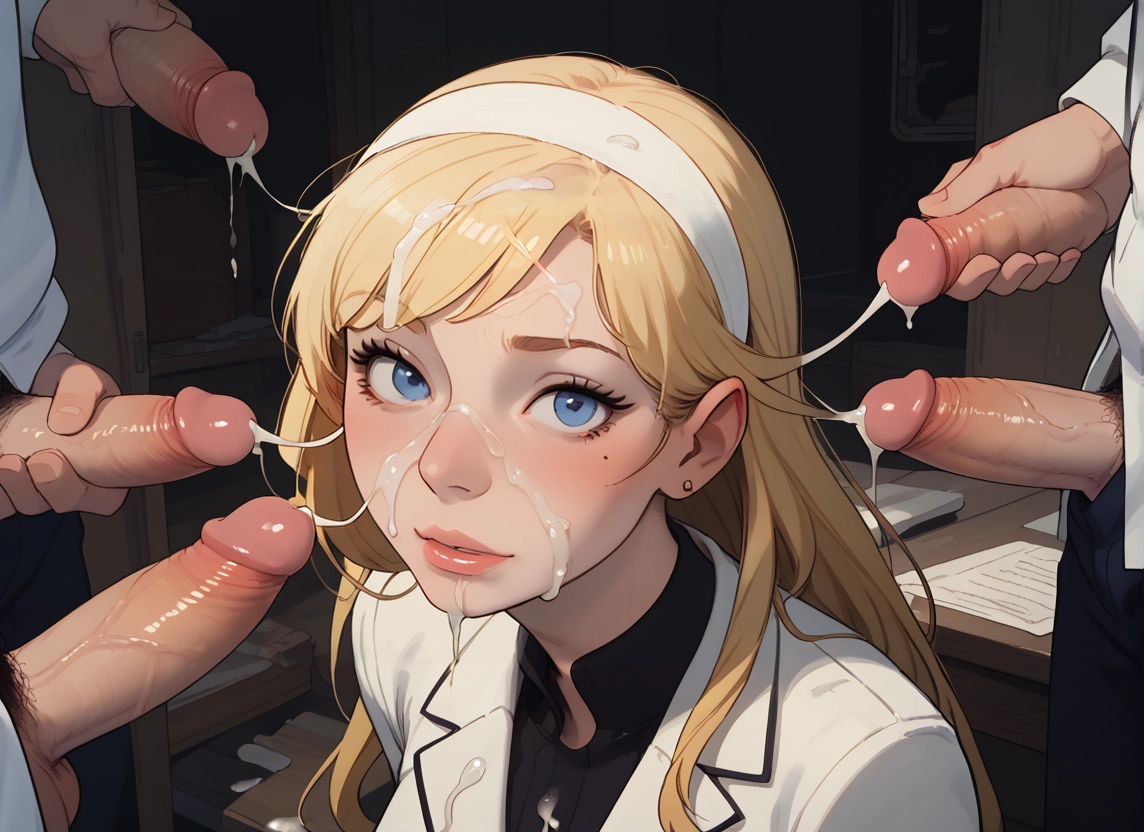 penis, cum, 1girl, blonde hair, multiple boys, facial · Yamete.gg