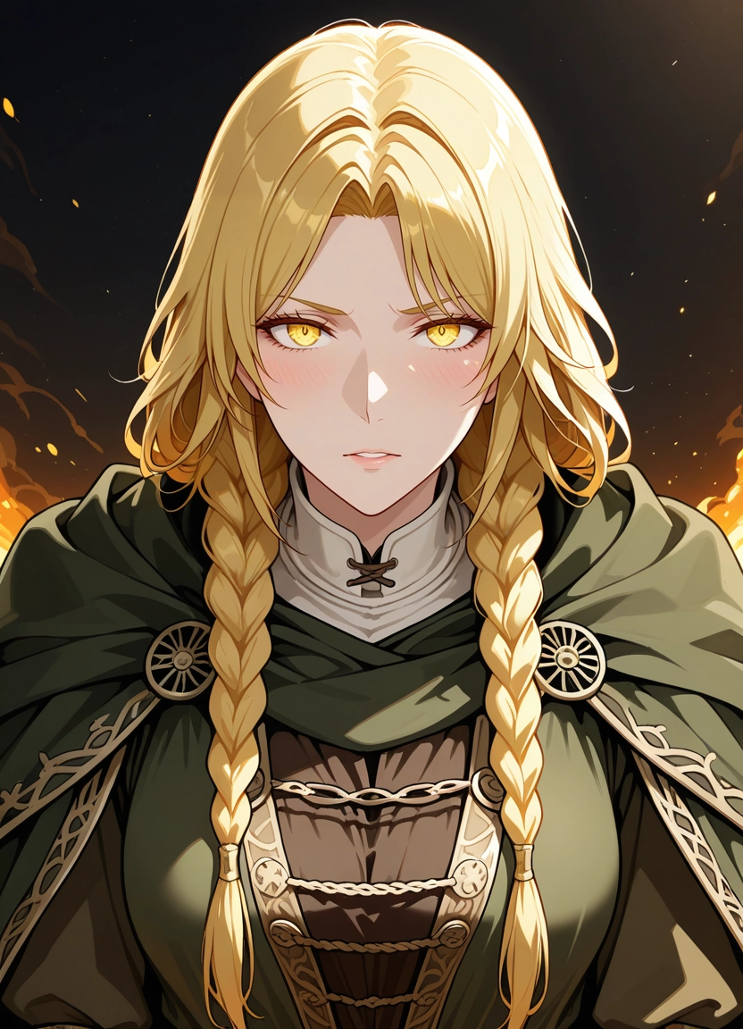1girl, yellow eyes, blonde hair, solo, braid, looking at viewer · Yamete.gg